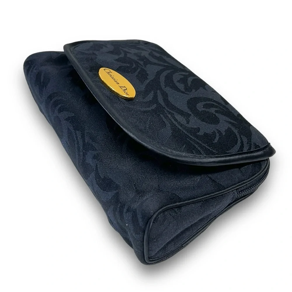 DIOR Midnight Blue Damask Cosmetic/Jewelry Bag Gold Tone Logo